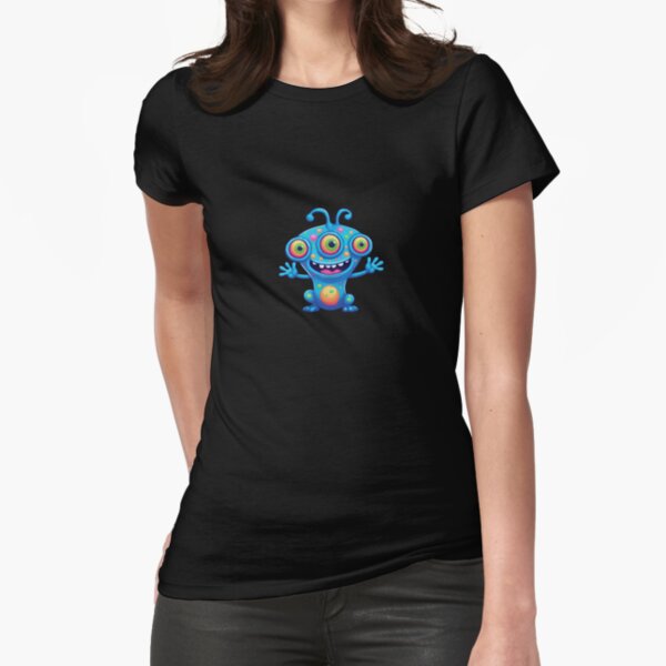 Blue Monster with Colorful Eyes Fitted T-Shirt