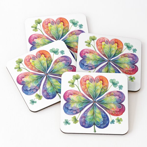 Item preview, Lucky Four-Leaf Clover Rainbow Watercolor Art designed and sold by Olive and Lily Delights.