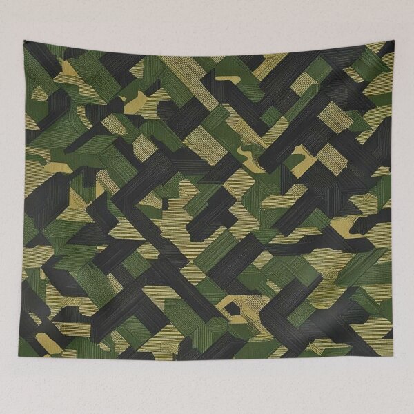 Item preview, Geometric Tactical Camouflage Green Black Interwoven Blocks designed and sold by CamouflageLab.
