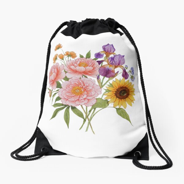 Aperçu de l'œuvre Bouquet de fleurs vintage, tournesols et pivoines créée et vendue par paintedruins.