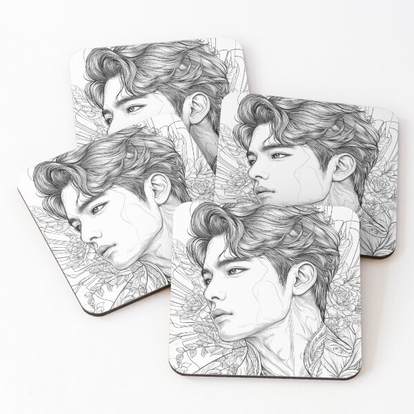 Item preview, Artistic Male Portrait with Florals K pop designed and sold by ArtemisDesignAI.