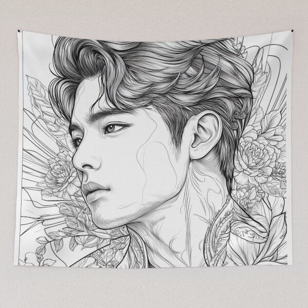 Item preview, Artistic Male Portrait with Florals K pop designed and sold by ArtemisDesignAI.