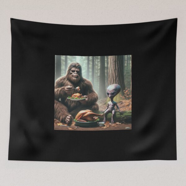 Item preview, Bigfoot y extraterrestres disfrutando de un festín designed and sold by CJC Designs.