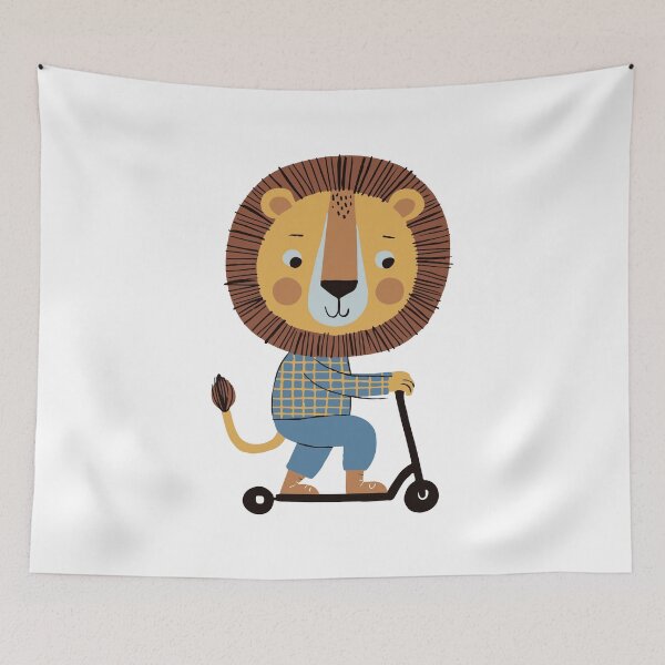 Item preview, Cute Lion Riding Scooter Kids Illustration designed and sold by OpalEllery.