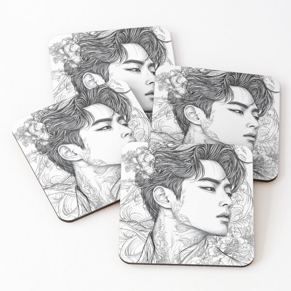 Item preview, K-pop Male Portrait with Floral Details designed and sold by ArtemisDesignAI.