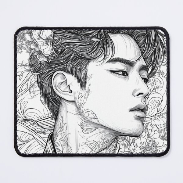 Item preview, K-pop Male Portrait with Floral Details designed and sold by ArtemisDesignAI.