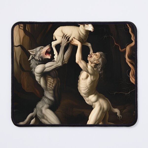 Artikelvorschau, Die Entstehung eines Werwolfs, ein Ölgemälde aus der Renaissance aus dem 14. Jahrhundert entworfen und verkauft von The Far Far North.