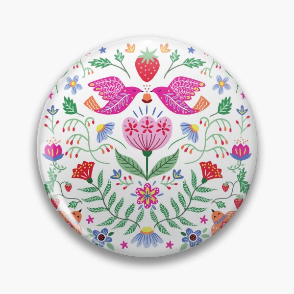 Item preview, Strawberry Birds Pattern Colorful Scandinavian Spring Folk Art with Flowers designed and sold by Natasha May Design.