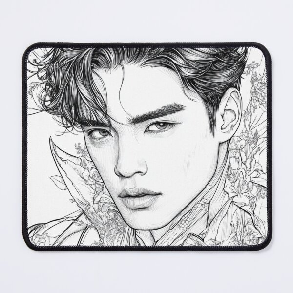 Item preview, K-pop Intense and Floral Male Portrait designed and sold by ArtemisDesignAI.