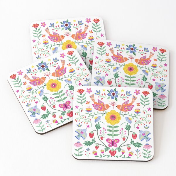 Item preview, Birds and Strawberries Spring Scandinavian Folk Art with Dove and Flowers 3 designed and sold by Natasha May Design.