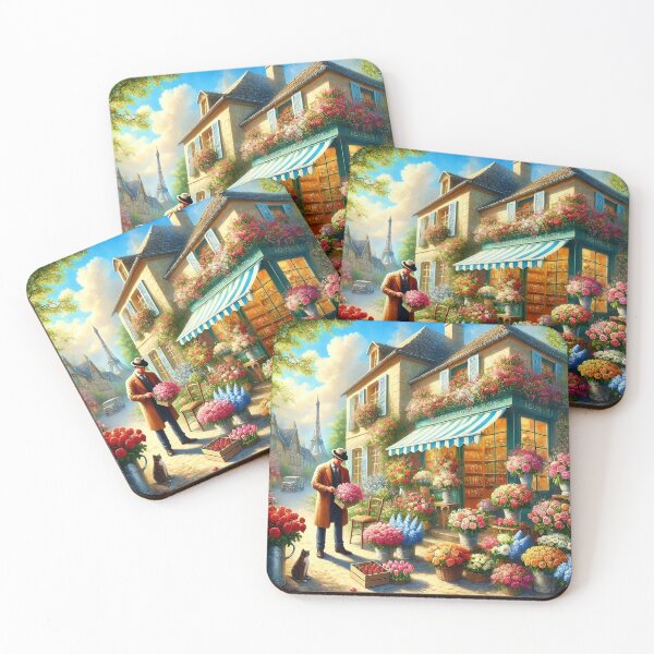 Item preview, Eiffel Tower Paris France Flower Shop Painting Scene French Street dining room, kitchen designed and sold by TheTimeTaxi.