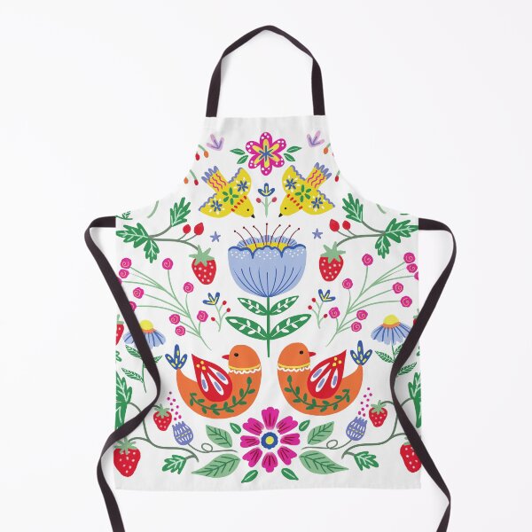 Item preview, Strawberry and Birds Pattern Colorful Scandinavian Spring Folk Art with Flowers 2 designed and sold by Natasha May Design.