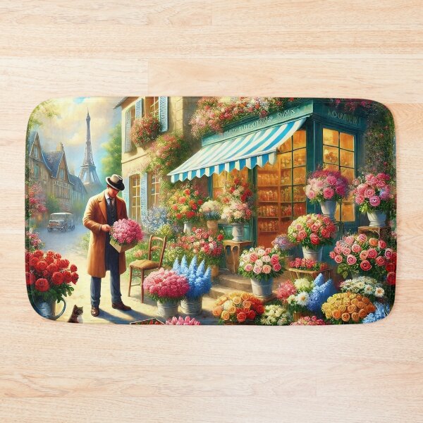Item preview, Eiffel Tower Paris France Flower Shop Painting Scene French Street dining room, kitchen designed and sold by TheTimeTaxi.