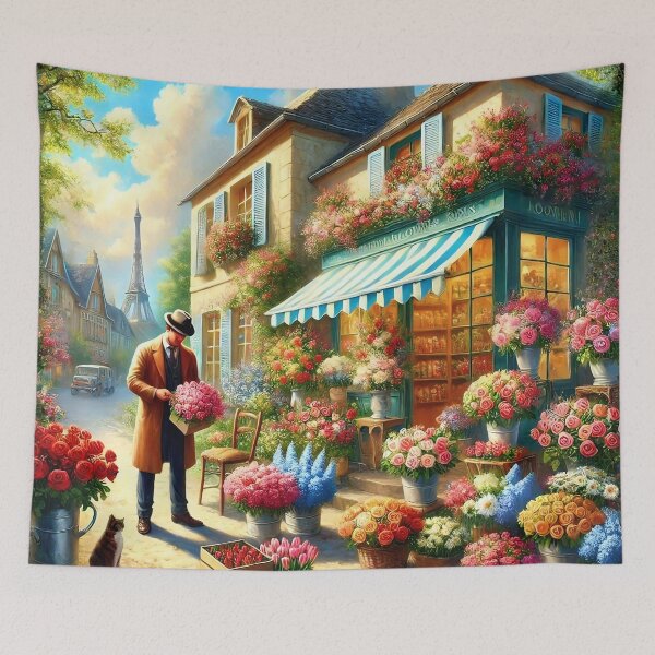 Item preview, Eiffel Tower Paris France Flower Shop Painting Scene French Street dining room, kitchen designed and sold by TheTimeTaxi.
