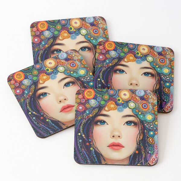 Item preview, Vibrant woman's portrait with colorful abstract background designed and sold by Artessie.