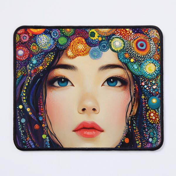 Item preview, Vibrant woman's portrait with colorful abstract background designed and sold by Artessie.