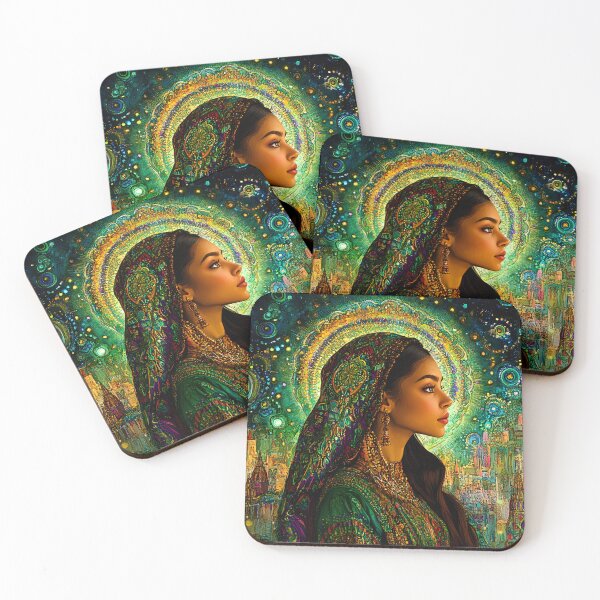Item preview, Vibrant woman in cosmic city with intricate patterns designed and sold by Artessie.