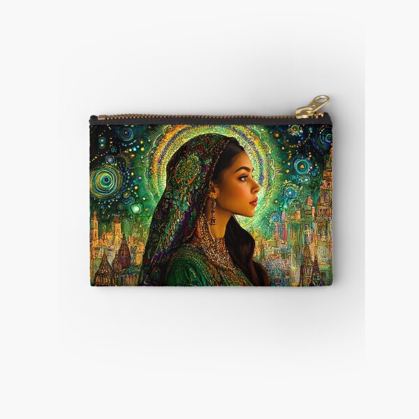 Item preview, Vibrant woman in cosmic city with intricate patterns designed and sold by Artessie.