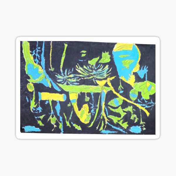 Item preview, Abstract Eyes & Weird Face | Black & Green Oil Pastel Art designed and sold by LuxuryApparels.