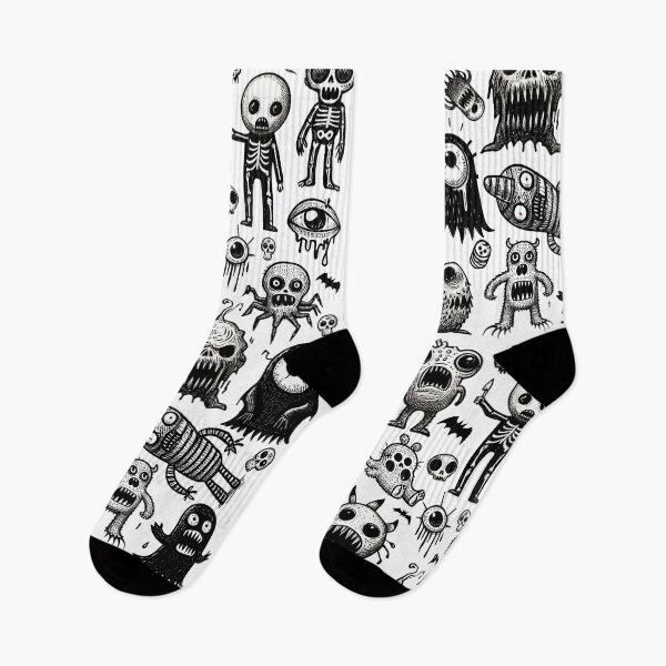Item preview, monster doodle black and white halloween monochrome  designed and sold by digilabs.