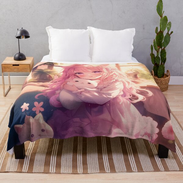 Item preview, Cozy Anime Catgirl with Plushies – Dreamy Soft Aesthetic Art designed and sold by Kawai Anime Shop.
