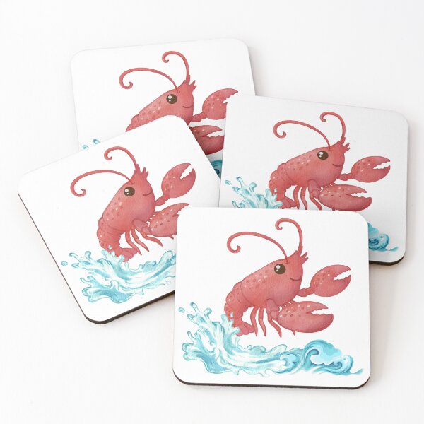 Item preview, Cheerful red lobster emerging from stylized blue waves designed and sold by LaUnArt.