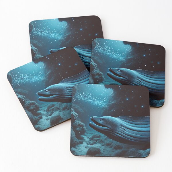 Item preview, Moray Eel at Night – Bioluminescent Ocean Cave designed and sold by NocturnalNook.