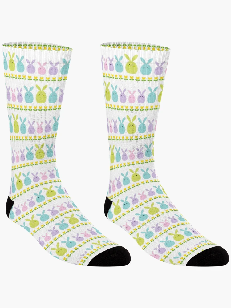 Thumbnail 3 of 5, Socks, Multicolor Rabbits Easter Pattern designed and sold by FestivityFinds.