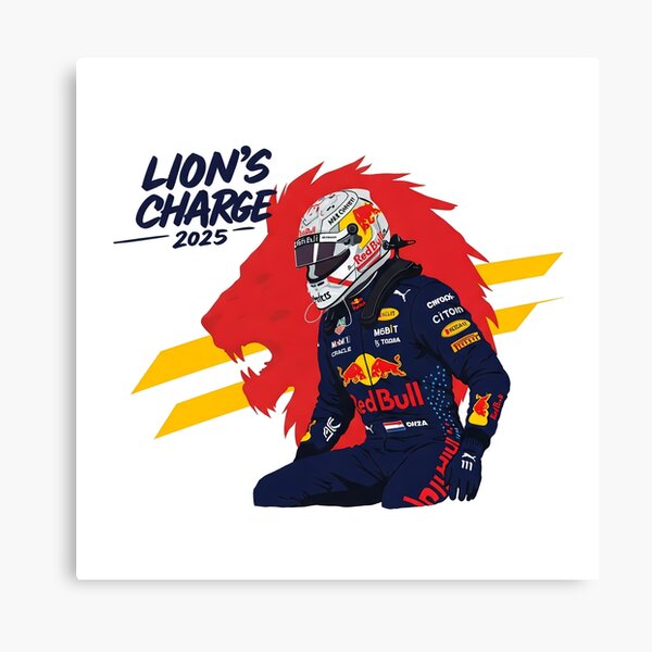 Aperçu de l'œuvre Lion’s Charge - Verstappen Red Bull 2025 créée et vendue par GridLineDesigns.