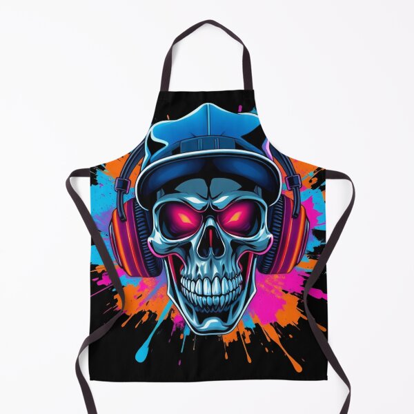 Item preview, skull wearing a hip-hop cap and large headphones, with an intense and energetic expression designed and sold by StudioNeon.