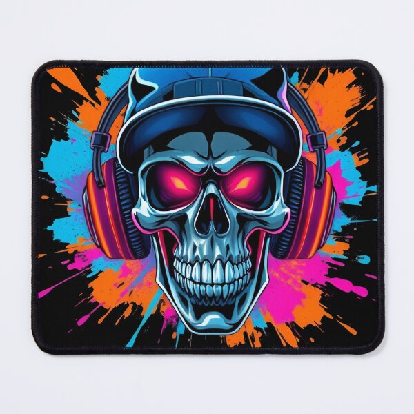 Item preview, skull wearing a hip-hop cap and large headphones, with an intense and energetic expression designed and sold by StudioNeon.