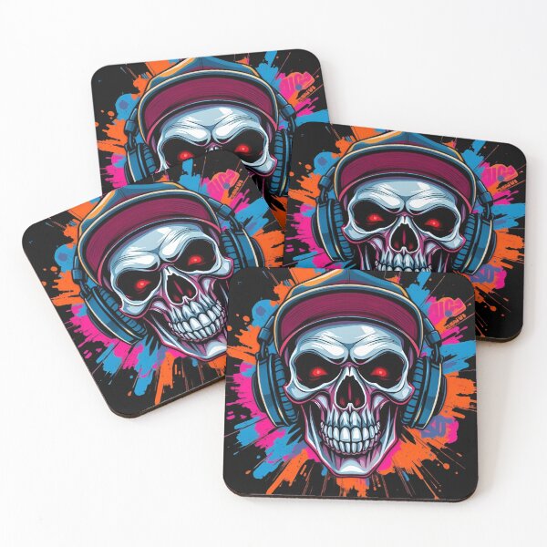 Item preview, skull wearing a hip-hop cap and large headphones, with an intense and energetic expression style 2 designed and sold by StudioNeon.