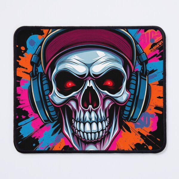 Item preview, skull wearing a hip-hop cap and large headphones, with an intense and energetic expression style 2 designed and sold by StudioNeon.