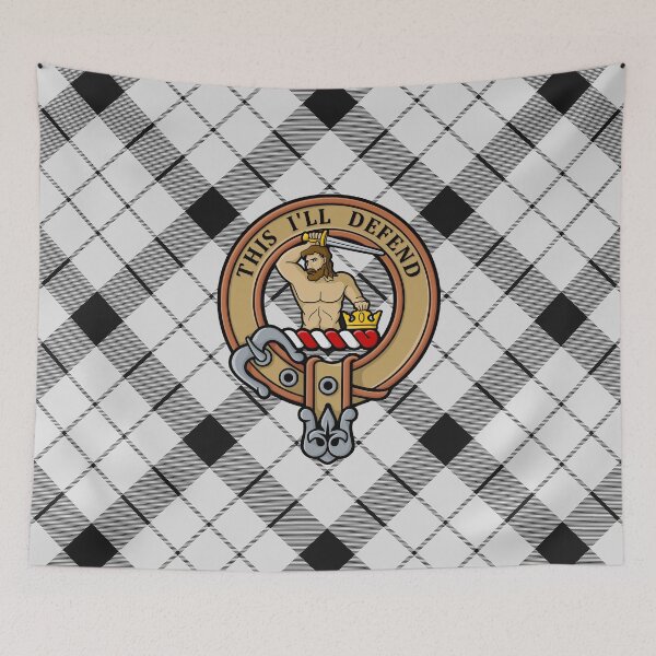 Item preview, Clan MacFarlane Crest over Black and White Tartan designed and sold by sifis.