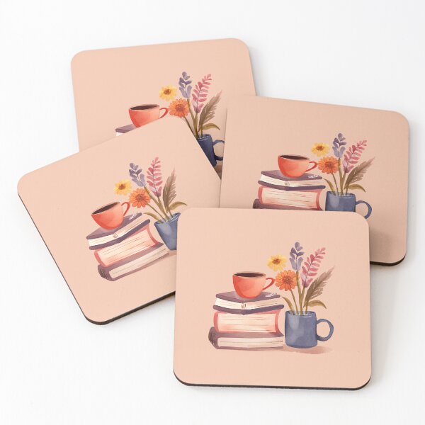 Item preview, Cute Watercolor Books, Flowers and Coffee - Cozy Book Lover Aesthetic designed and sold by FarmOfCuties.