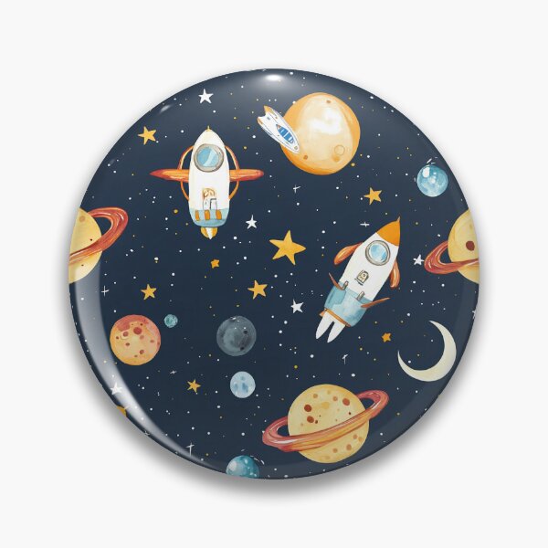 Item preview, kids space print with plants rockets space shuttles and stars designed and sold by PoppyLaneStudio.