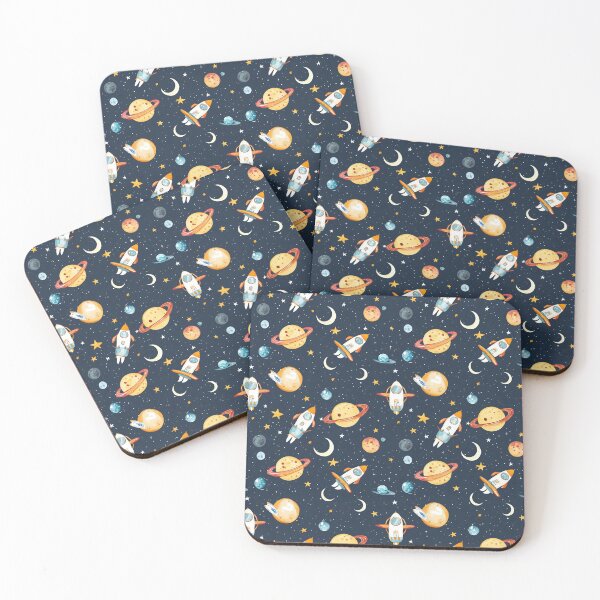 Item preview, kids space print with plants rockets space shuttles and stars designed and sold by PoppyLaneStudio.