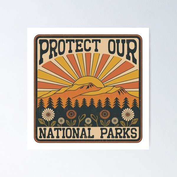 Vista previa del artículo con la obra «Protejamos nuestros parques nacionales (Retro Sunburst)», diseñado y vendido por ABOUZAKARIAE.