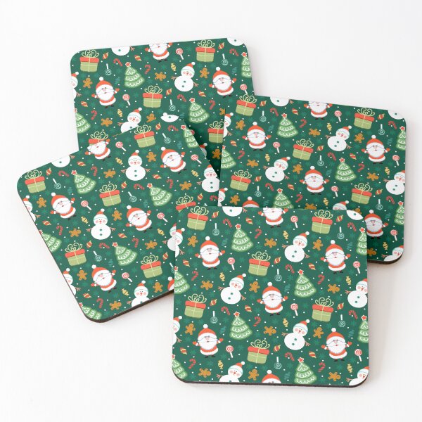 Item preview, Green Christmas seamless pattern. Santa, Snowman, Christmas tree, gift on green background, New year pattern for wrapping paper, fabric, card	 designed and sold by Olgus.