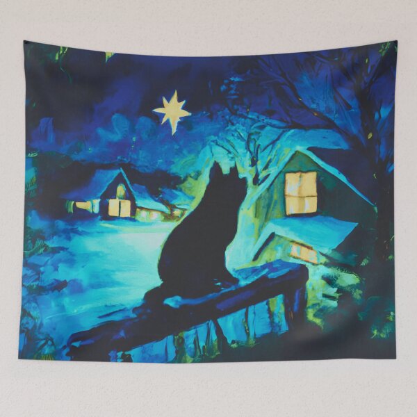 Item preview, Cat in village of night with star designed and sold by MerryCrown.