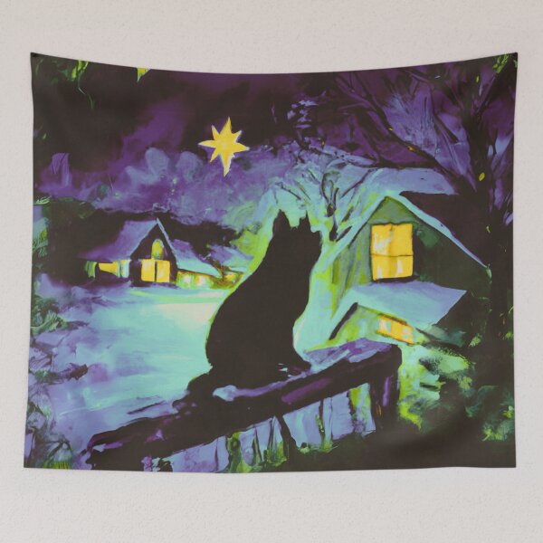 Item preview, Cat in village of night with star 1 designed and sold by MerryCrown.