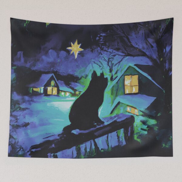 Item preview, Cat in village of night with star 2 designed and sold by MerryCrown.