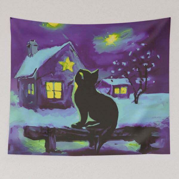 Item preview, A Cat in village of night with a full moon 2 designed and sold by MerryCrown.
