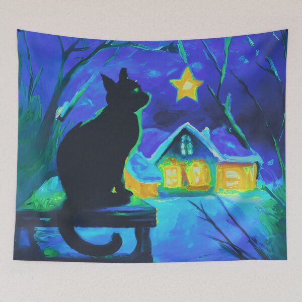 Item preview, A Cat in village of night with a bright star designed and sold by MerryCrown.
