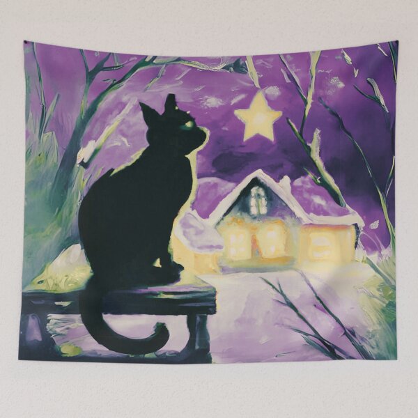 Item preview, A Cat in village of night with a bright star designed and sold by MerryCrown.