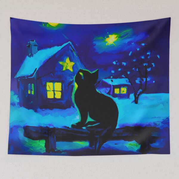 Item preview, A Cat in village of night with a full moon 1 designed and sold by MerryCrown.