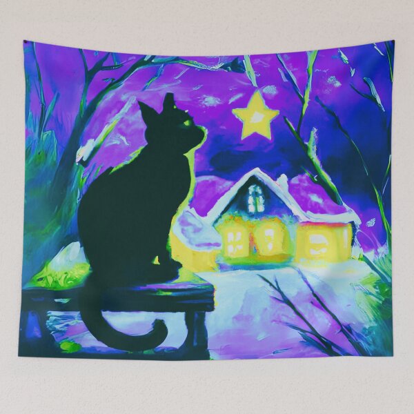Item preview, A Cat in village of night with a bright star designed and sold by MerryCrown.