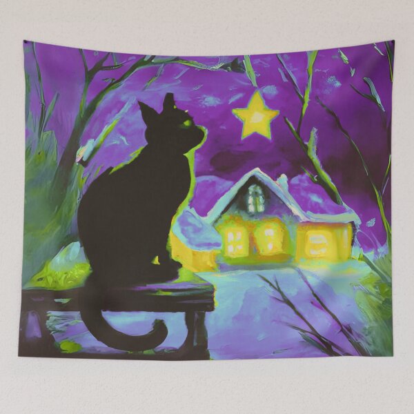 Item preview, A Cat in village of night with a bright star designed and sold by MerryCrown.