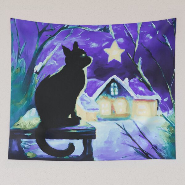 Item preview, A Cat in village of night with a bright star designed and sold by MerryCrown.