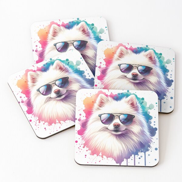 Item preview, White small Spitz dog with sunglasses designed and sold by KaitoArtDesigns.